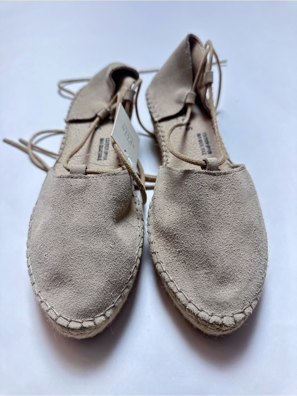 Fabiolas Spain Lace Up Espadrille Flats 38 Beige Jute Ballet Shoes NWT